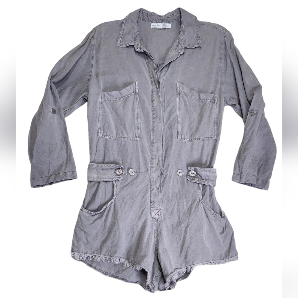 Young Fabulous & Broke River Raw Edge Romper Shorts Size Medium Linen Blend